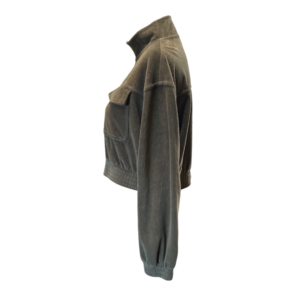 Aerie Dark Olive Green Cropped Corduroy Full Zip Utility Jacket, Small, Y2K - Picture 2 of 6